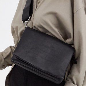 & OTHER STORIES Black Leather Multi Compartment Clutch Crossbody Bag $195